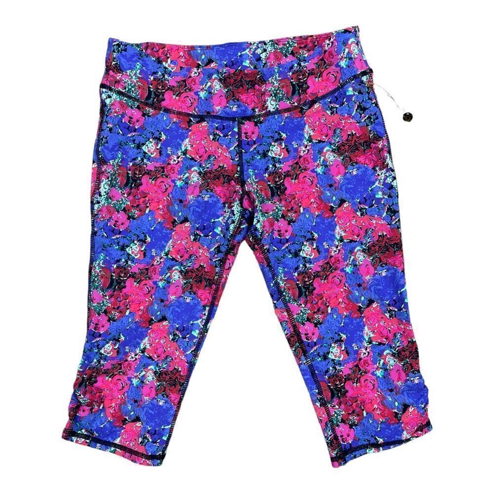 NWT Body Rock By Kelly Dooley Pink Floral Scrunched Side Capri Bike Shorts Sz M